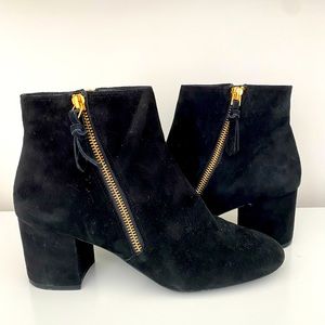 Cole Haan Saylor Grand Suede Black Booties with Gold Zipper
